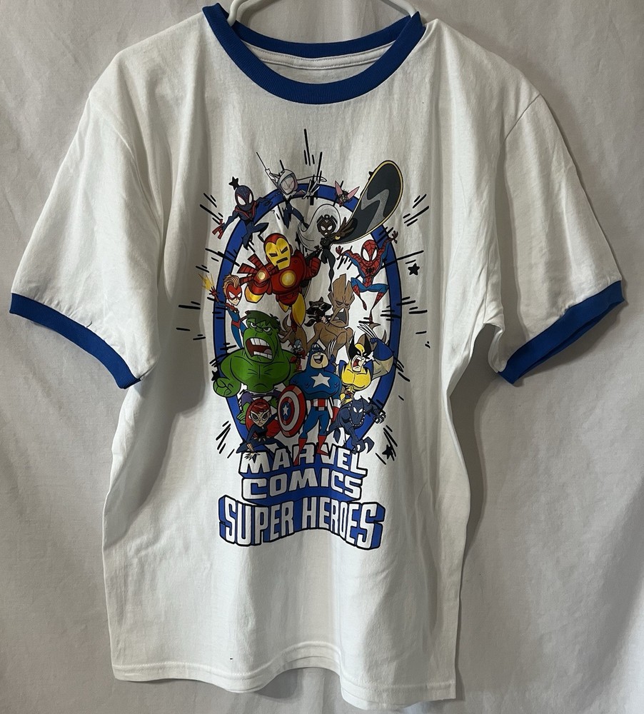 Marvel Comics Superhero’s Men’s Medium Short Sleeve T Shirt, White
