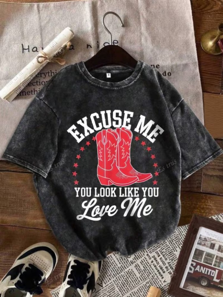 Washed T-shirt, Local Warehouse, Fashion Trend Printed Short Sleeves, High-quali