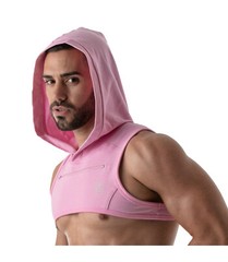TOF PARIS Hoodie Harness Crop Top Very Soft Zip Pocket Jersey Shirt Pink 11