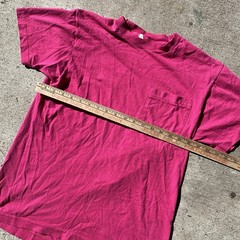 Vintage 70s Fruit of the Loom Pocket Tee SHirt Pink Fuscia Single Stitch Medium