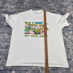 Vintage I Hunt White Tail All Year Long Shirt Size L / XL Hunting 90s Comic Joke