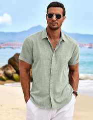 COOFANDY Men’s Linen Shirts Short Sleeve Casual Shirts Button Down Shirt for Men