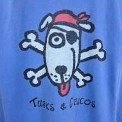 Comfort Colors Turks & Caicos Pirate Dog Graphic T Shirt XXL Garment Dyed Blue