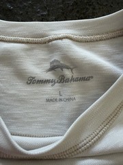 Tommy Bahama Men’s Off White/Beige Crew Neck Short Sleeve Logo Tee Cotton Knit L