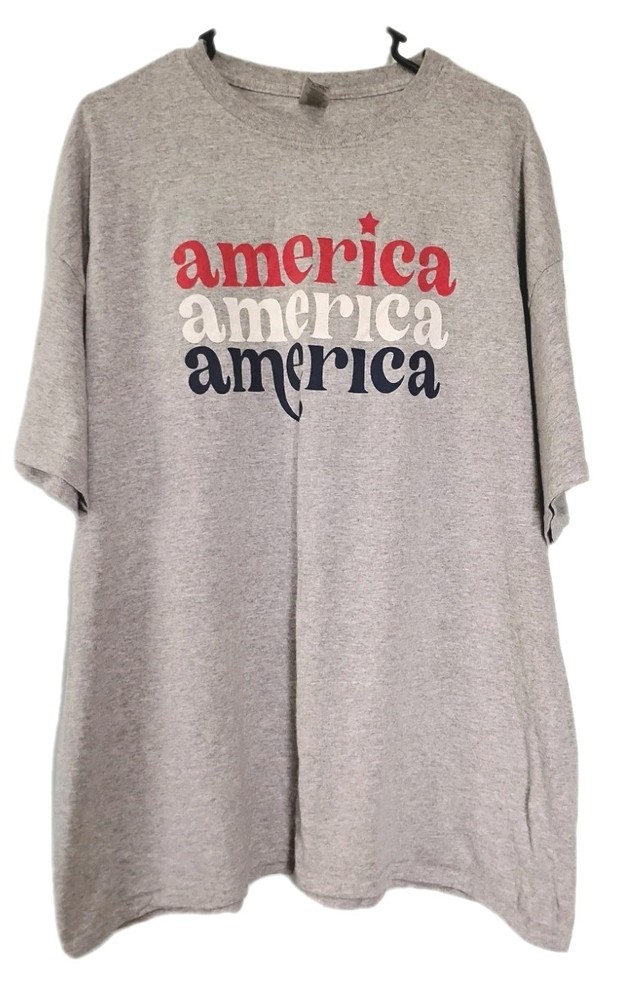Mens XXL Red White And Blue America T Shirt Short Sleeve Patriotic Gray