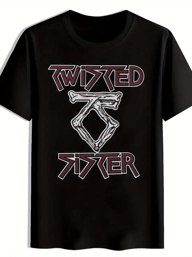 Men’s Vintage Rock Band Graphic T-Shirt – Twisted Sister & Skull Print Short Sle
