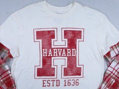 New Harvard University T-shirt Flannel button cuff Mens Large long sleeve crew