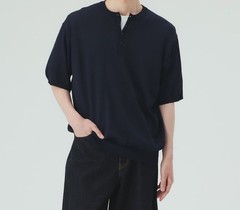 (ASK availability first) Henley Neck Short Sleeve Knit (Moisture-Wicking) new
