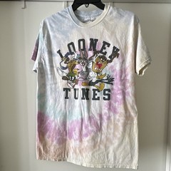 Looney Tunes Men’s Tie-Dye Graphic Print T-Shirt M Cotton Knit Crew Neck SS