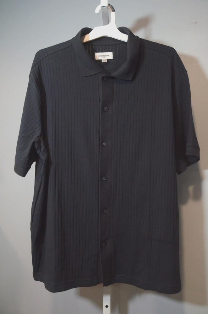 NWT Goodfellow & Co Men’s XL Black Ribbed Knit Button-up Shirt Short Sleeve