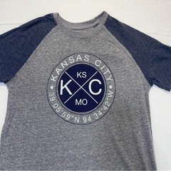 Kansas City KC Graphic Tee Camp David Large Gray Blue Raglan Shirt Unisex
