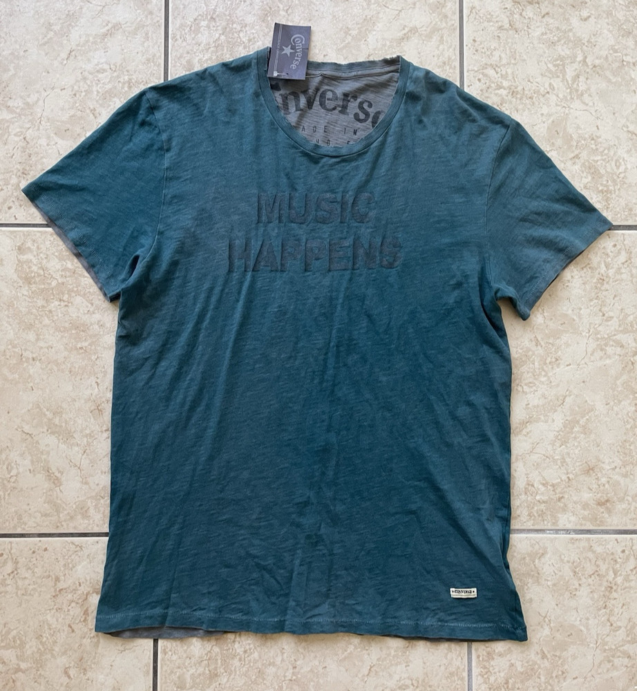 Converse Allstars Men’s Short Sleeve T-Shirt Music Happens Band XL Navy Fade Tee