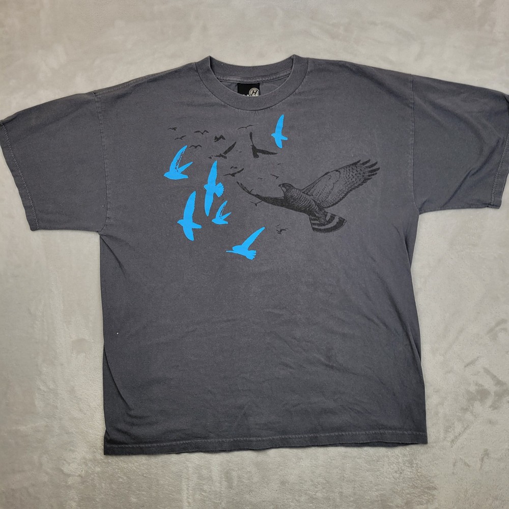 Hybrid Tees Shirt Mens Large Gray Bird Graphic Nature Wildlife Blue Black Tee