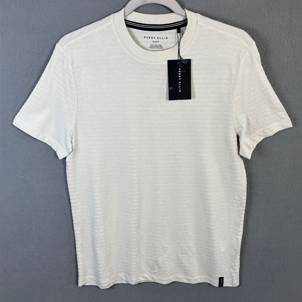 Perry Ellis Textured Short Sleeve Men’s T-Shirt Size S Silver Birch NWT