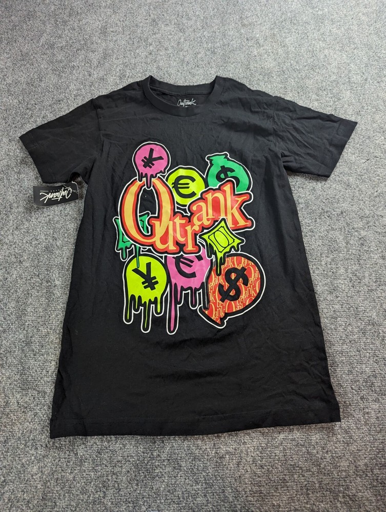 Outrank T-Shirt Men’s Small Black Graphic Print Money Bags NWT