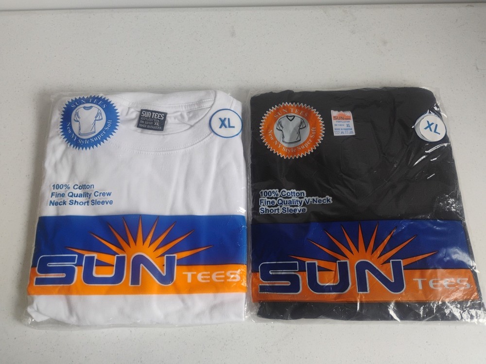 Sun Tees XL. 2 Packs. Brand New. Black & White.