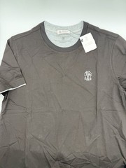 BRUNELLO CUCINELLI Black Embroidered Layered Short-Sleeve T-Shirt, Size XL