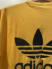 Vintage 80s ADIDAS Trefoil Logo Double Sided T Shirt 50/50 Mustard Yellow L/XL