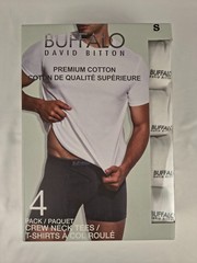 Buffalo by David Bitton Premium White Crew T-Shirts 4 Pack Tag Free Cotton