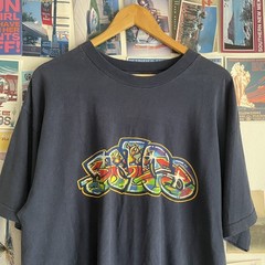 Vintage 90s JNCO Flame Graffiti T-Shirt Skater Y2K Baggy Cartoon large bubble