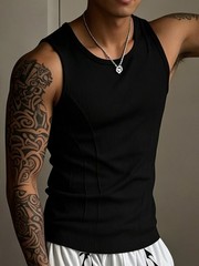 Solid Color Men’s I-Shaped Vest – Moderate Elasticity Polyester Sports Top