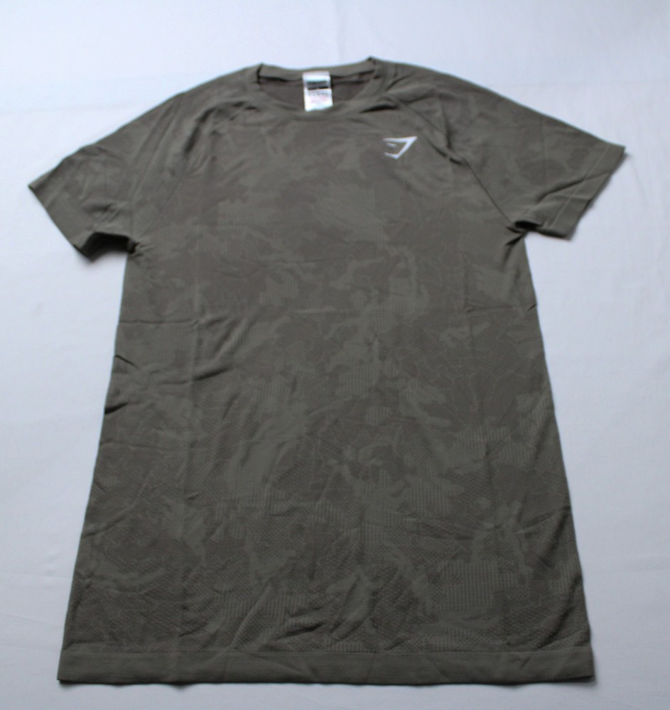Gymshark Men’s Slim Fit Geo Seamless T-Shirt NN7 Small Lenin Camo Brown NWT