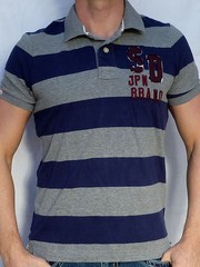 Superdry Men’s – STRIPE POLO – T-Shirt – NEW – Dark Marl Grey / Navy