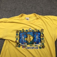 Vintage Carnival Shirt Mens 2XL Yellow Fun Ships Lighthouse Fish Graphic 90s Tee