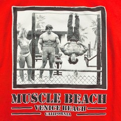Muscle Beach Venice California Red Tee Graphic T-Shirt L Arnold Body Builder VTG