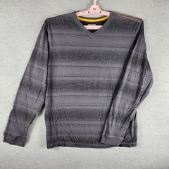 Vintage DKNY Men Shirt XL Gray Stripe Pullover Long Sleeve Tshirt EUC