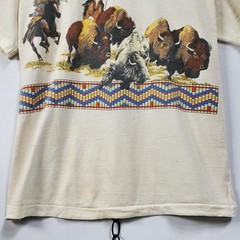 Vintage 80s Native Americans on Buffalo Beige Tshirt Fruit of the Loom Size XL
