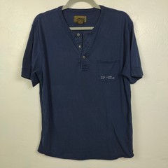Vintage Y2K Lucky Brand Henley Top Mens Medium Blue Short Sleeve Graphic Eagle