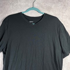 Quince Shirt Mens Large Black Short Sleeve V-Neck Minimalist Casual Everyday