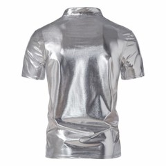 Men’s Glossy Henry Collar Fashion Nightclub T-Shirt