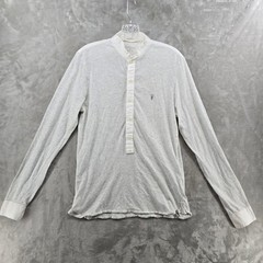 AllSaints Mens Small Henley Shirt Grey Grandad Collar Long Sleeve Ramskull Logo