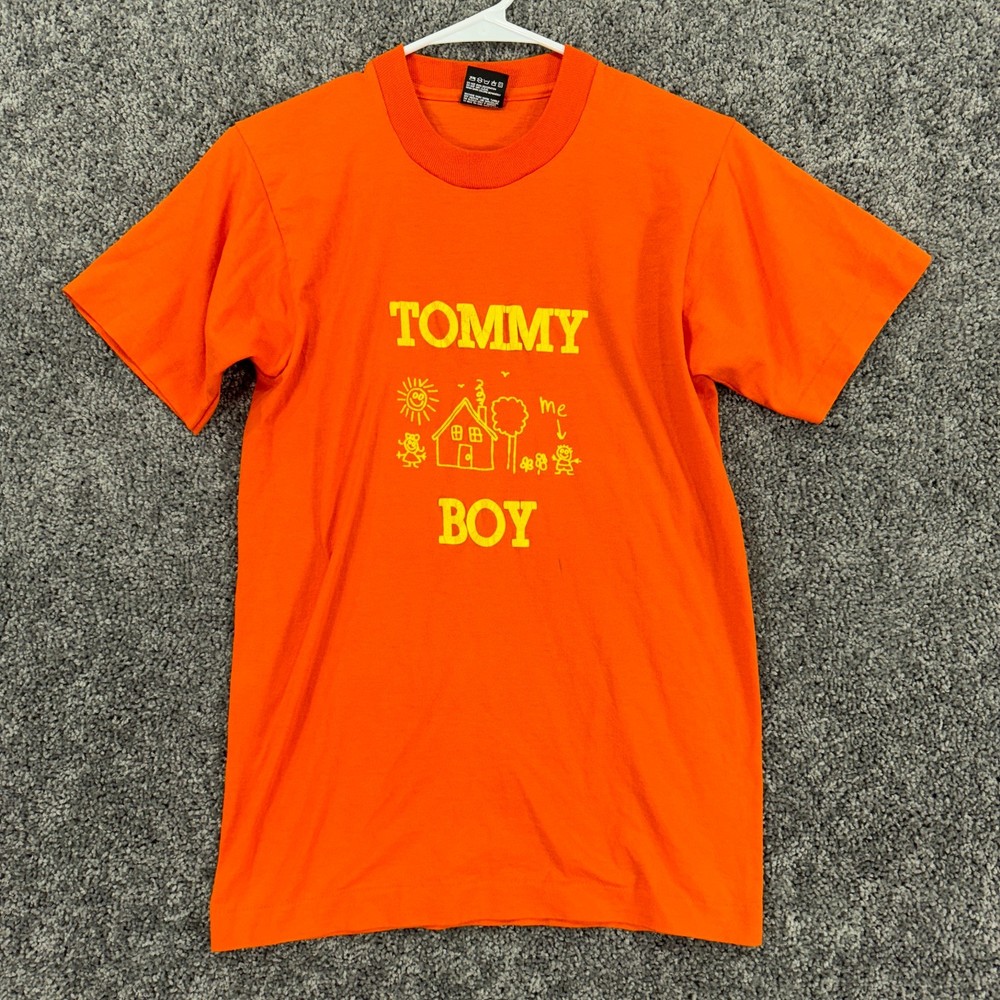 Vtg Tommy Boy Fruit of the Loom Shirt Mens Small Orange Short Sleeve Graphic