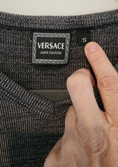 Vintage Versace Jeans Couture V-Neck Short Sleeve Shirt Gray Black Gold Logo S