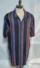 Shaquille XLG Big/Tall Mens Black / Brown Multi Striped SS Button2XLT, 3XLT, 4XL