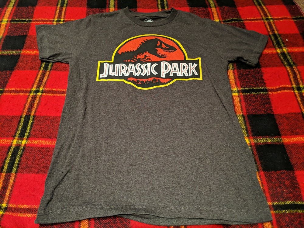 Jurassic Park Distressed Official Movie Logo T-Shirt Small Charcoal Heater Gray