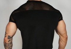 BLACK SHIRT WITH MESH PANEL TOP Size LARGE