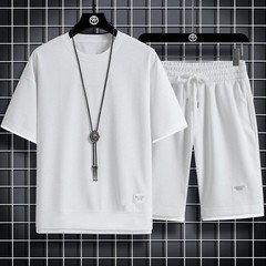 Summer Men’s Waffle Sets Casual T-Shirt And Shorts Set Male Sports Suit
