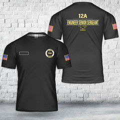Custom Name US Army 12A Engineer Senior Sergeant Military 3D Shirt AOP SHirt