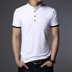 Men Polo Shirt Short Sleeve Business Casual Cotton Solid Color Lapel Knit Top