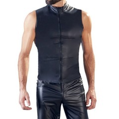 Party Male Tops Sexy Shiny Sleeveless Spandex Tops Vintage Costume Zip