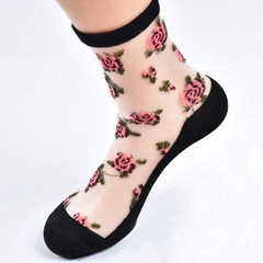 10 Pairs Women’s Spring Summer Floral Transparent Thin Short Silk Socks