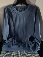 Mens Unbranded Blue Ribbed Long Sleeve Henley Shirt W/Kangaroo Pocket Size Small