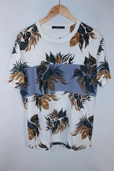 Louis Vuitton Men’s Large White Blue Short Sleeve Leaf Print Cotton T-Shirt