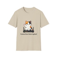Unisex Softstyle T-Shirt Cat WiFi Router Tech Humor Funny Cute Indoors Animal