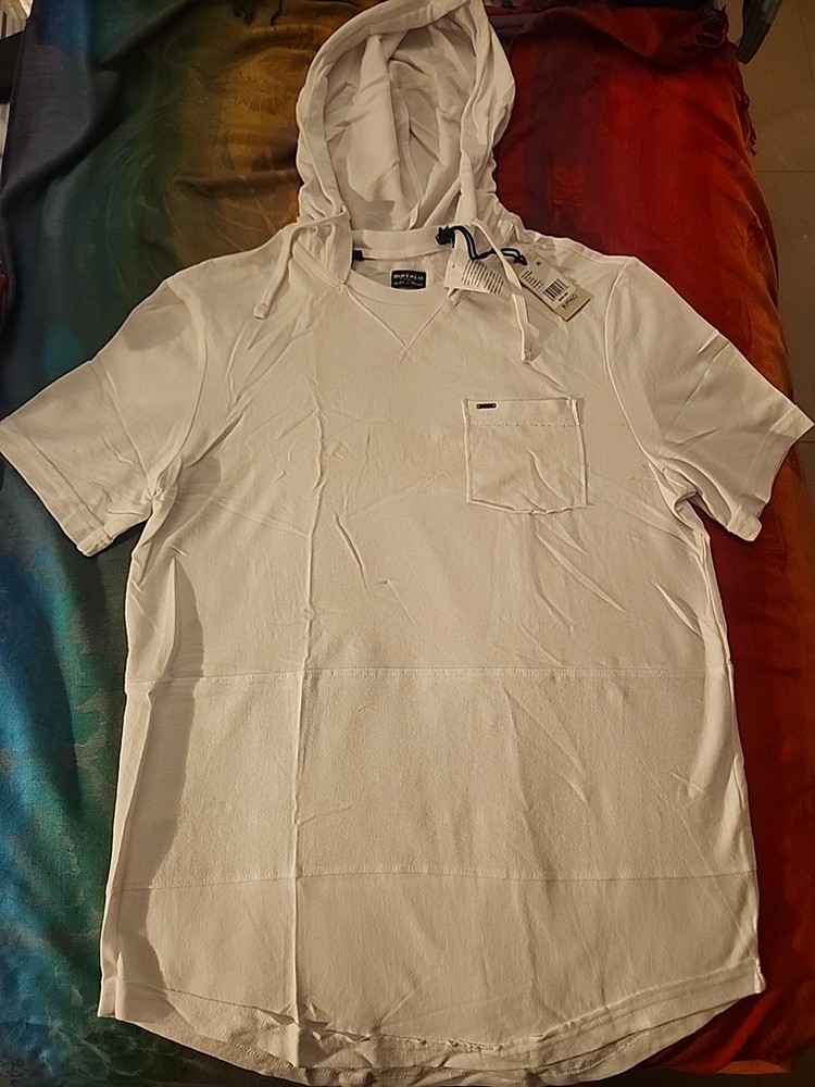 Buffalo David Bitton Men Katoni Short Sleeved Hooded T-Shirt White Large NWT