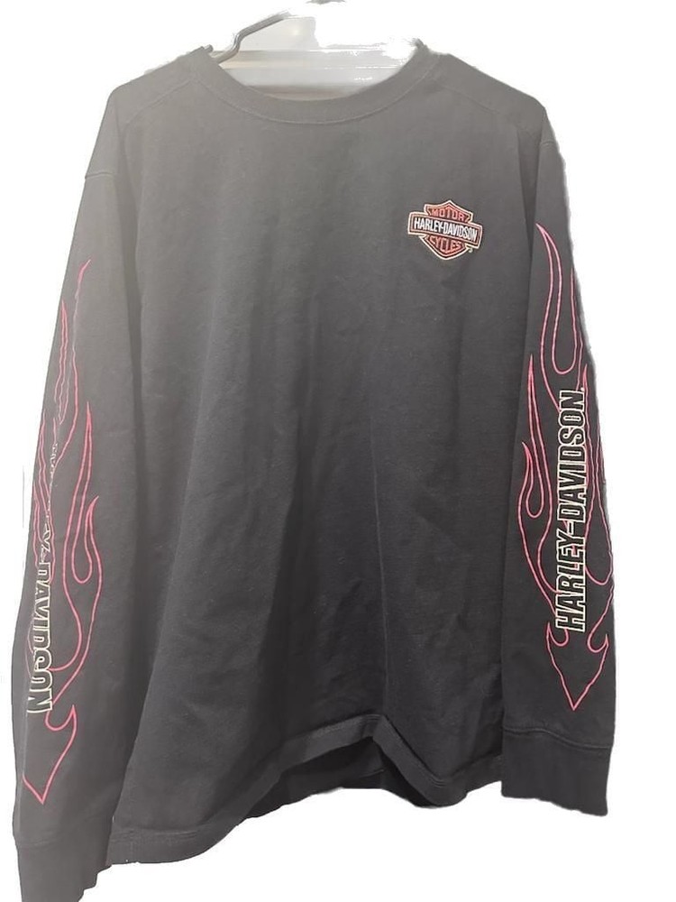 XL Harley-Davidson Motorcycles Black Long Sleeve Shirt with Flame Sleeve Graphic